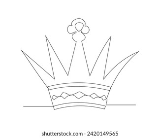 Continuous single one line sketch drawing of royal king and queen golden crown. One line art of luxury kingdom emperor jewel vector illustration