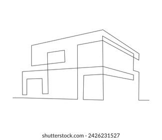 Kontinuierliche Single-Line-Skizze-Zeichnung des Hauses Immobilien Modernes Gebäude Ikone Hand gezeichnet Vektor-Illustration