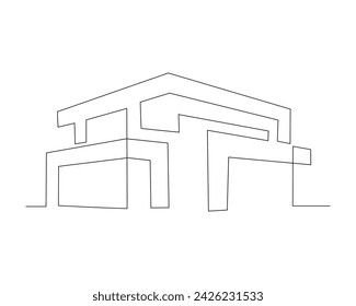 Continuous single one line sketch drawing of house real estate modern building icon hand drawn vector illustration