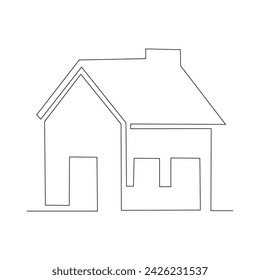 Continuous single one line sketch drawing of house real estate modern building icon hand drawn vector illustration