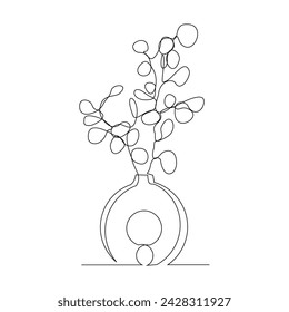 Continuous single one line sketch drawing of flower plant on pot for desk home decoration vector illustration