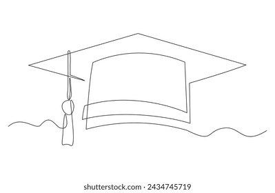 Continuous single one line sketch drawing of graduation student college hat cap education vector illustration