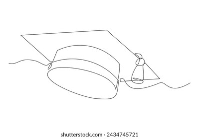 Continuous single one line sketch drawing of graduation student college hat cap education vector illustration