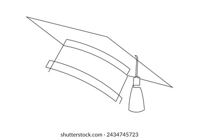 Continuous single one line sketch drawing of graduation student college hat cap education vector illustration