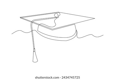 Continuous single one line sketch drawing of graduation student college hat cap education vector illustration