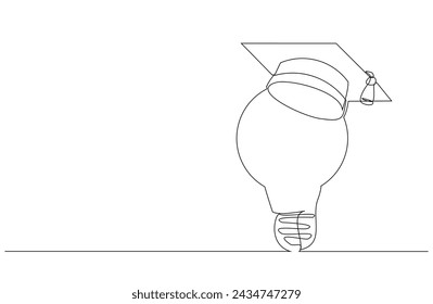 Dibujo continuo del boceto de una sola línea de la idea de la lámpara de la bombilla graduación estudiante universitario sombrero ilustración vectorial de educación