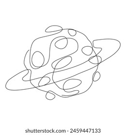Continuous single one line sketch drawing of outer space planet asteroid astronomy concept simple vector illustration