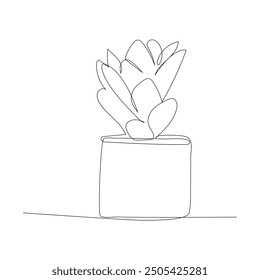 Continuous single one line sketch drawing of flower plant on pot.