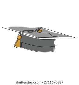 Continuous single one line sketch drawing of graduation student college hat cap education vector illustration editable stroke