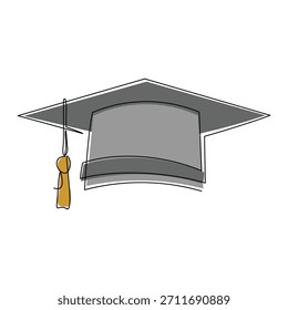 Continuous single one line sketch drawing of graduation student college hat cap education vector illustration editable stroke