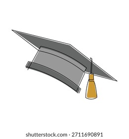 Desenho de esboço contínuo de uma linha de formatura estudante faculdade chapéu educação cap ilustração vetor editável traço