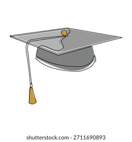 Continuous single one line sketch drawing of graduation student college hat cap education vector illustration editable stroke