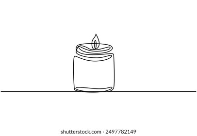 Continuous single one-line art drawing of candle and minimalist outline vector art drawing