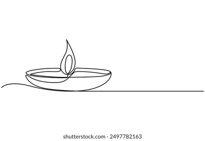 Continuous single one-line art drawing of candle and minimalist outline vector art drawing