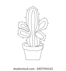 Continuous single-line art of cactus. Cute cactus one-line drawing vector and illustration
