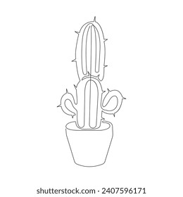 Continuous single-line art of cactus. Cute cactus one-line drawing vector and illustration
