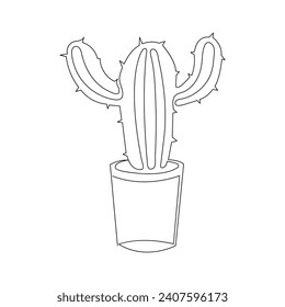 Arte continuo de cactus en una sola línea. Cute cactus vector de dibujo de una línea e ilustración
