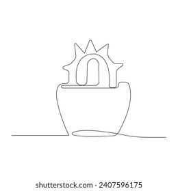 Continuous single-line art of cactus. Cute cactus one-line drawing vector and illustration
