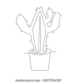 Continuous single-line art of cactus. Cute cactus one-line drawing vector and illustration
