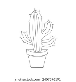 Continuous single-line art of cactus. Cute cactus one-line drawing vector and illustration
