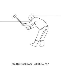 continuous single-line art of a construction worker