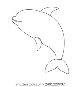 Continuous single-line art of dolphin. Cute dolphin one-line drawing vector and illustration. Dolphin outline.
