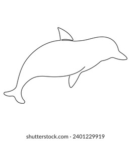 Continuous single-line art of dolphin. Cute dolphin one-line drawing vector and illustration. Dolphin outline.
