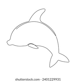 Continuous single-line art of dolphin. Cute dolphin one-line drawing vector and illustration. Dolphin outline.
