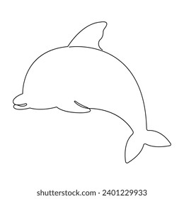 Continuous single-line art of dolphin. Cute dolphin one-line drawing vector and illustration. Dolphin outline.
