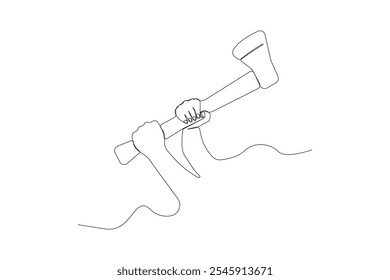 Continuous single-line art drawing of hands holding Axe. Vector illustration.