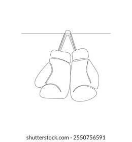 Continuous single-line art drawing of hanging boxing gloves. Vector illustration.	