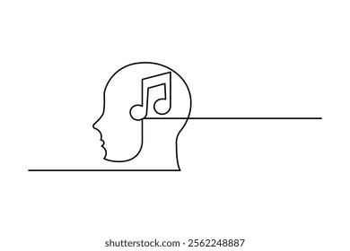 Continuous single-line art drawing of music note outline vector icon
