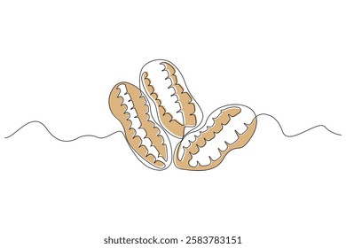 Continuous single-line art drawing of peanuts. Peanut food outline vector isolated on white background