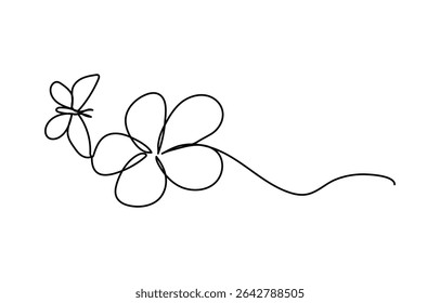 Continuous single-line art drawing of plumeria flowers design