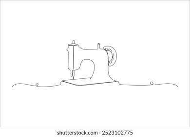 Dibujo de arte continuo de una sola línea de la máquina de coser. Vector de contorno de máquina de coser viejo aislado sobre fondo blanco.