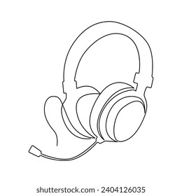 Continuous single-line art drawing of a wireless headphones speaker and outline style vector illustration