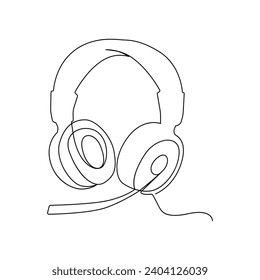 Continuous single-line art drawing of a wireless headphones speaker and outline style vector illustration