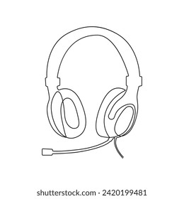 Dibujo continuo de una sola línea de un altavoz de auriculares inalámbricos e ilustración de un vector de estilo de contorno