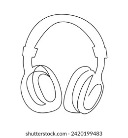 Dibujo continuo de una sola línea de un altavoz de auriculares inalámbricos e ilustración de un vector de estilo de contorno