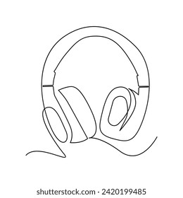 Continuous single-line art drawing of a wireless headphones speaker and outline style vector illustration