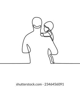 Continuous single-line art of a father playing with his son