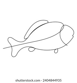 Continuous single-line art of fish. Cute fish one-line drawing vector and illustration