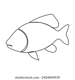Arte continuo de pescado en una sola línea. Vector de dibujo de una línea de pescado y ilustración