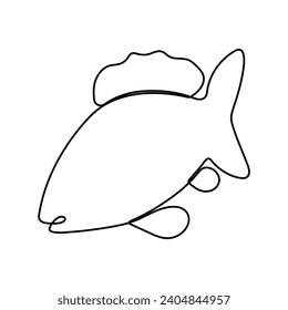 Continuous single-line art of fish. Cute fish one-line drawing vector and illustration