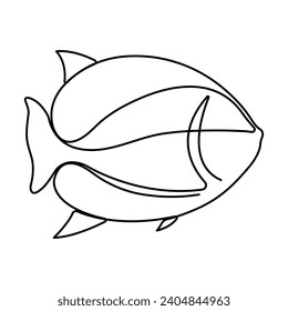 Kontinuierliche Einzeilentechnik von Fischen. Einzeilentexter Fisch, Vektorgrafik und Illustration