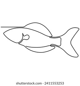 Continuous single-line art of fish. Cute fish one line drawing vector and illustration. Abstract fish hand drawing style. Fish sketch on white background

