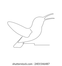 Continuous single-line art of hummingbird. Flying bird one line drawing vector and illustration