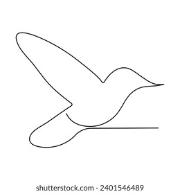 Continuous single-line art of hummingbird. Flying bird one line drawing vector and illustration