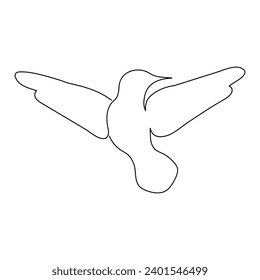 Continuous single-line art of hummingbird. Flying bird one line drawing vector and illustration