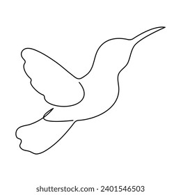 Continuous single-line art of hummingbird. Flying bird one line drawing vector and illustration